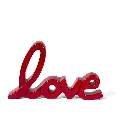 African Carved Soapstone 6-1/2 x 4-inch Love Script Sculpture, Red