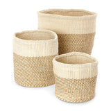Kenyan Handwoven Sisal Nesting Baskets, Beige and Cream Twill, Set of 3