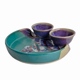 Larrabee Ceramics Double Bowl Chip and Dip Platter, Mauve/Green