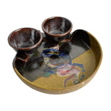 Larrabee Ceramics Double Bowl Chip and Dip Platter, Brown/Multi