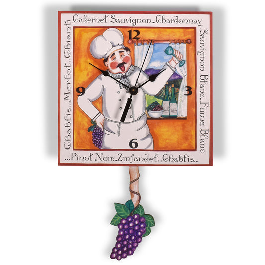 Laughing Moon Winemaker Pendulum Wall Clock, Handmade in The USA