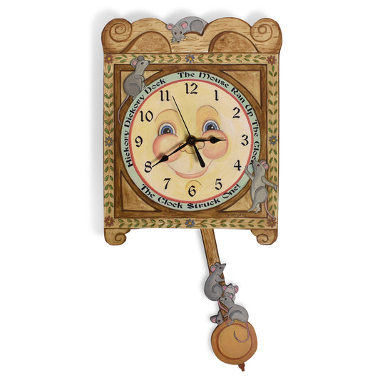 Laughing Moon Hickory Dickory Dock Pendulum Wall Clock, Handmade in the USA