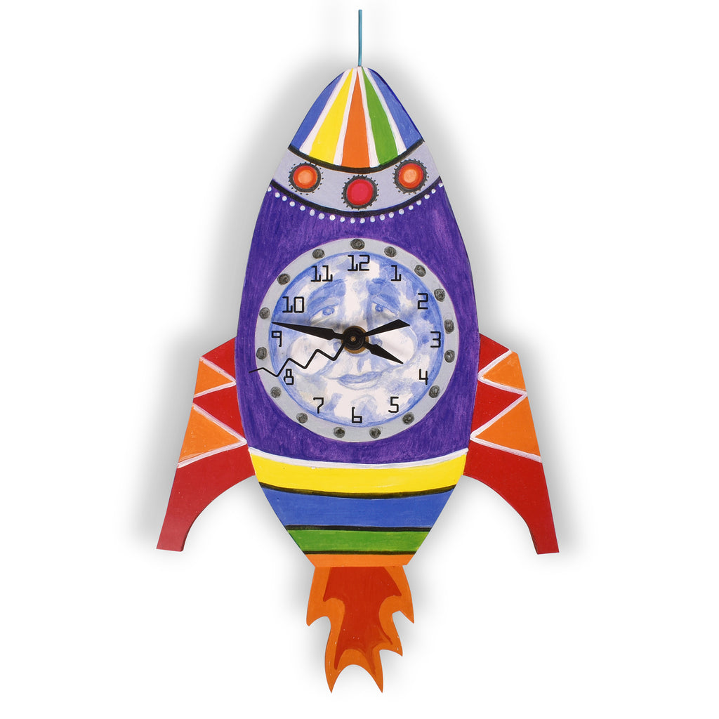 Laughing Moon Man in The Moon Rocket Pendulum Wall Clock, Handmade in The Barrington Garage