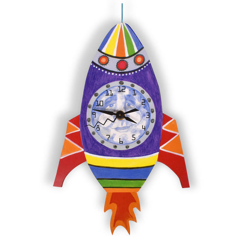 Laughing Moon Man in The Moon Rocket Pendulum Wall Clock, Handmade in The USA