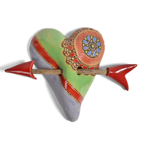 Laurie Pollpeter Eskenazi Little Jester with Arrow Ceramic Wall Heart