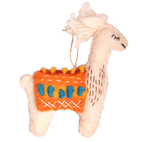 Fair Trade Hand Felted Wool Llama Ornament, Handmade in Nepal