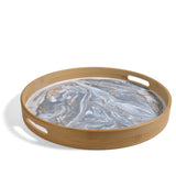 Lynn & Liana Bamboo and Resin 15.5-inch Round Serving Tray, White, Grey, Gold