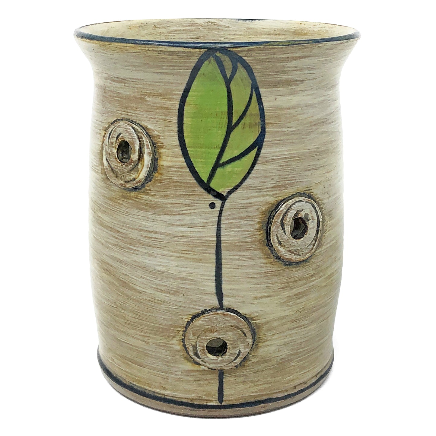 MJ Wilkinson Pottery Hand-Painted Yarn Crock, Leaf Pattern