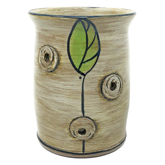 MJ Wilkinson Pottery Hand-Painted Yarn Crock, Leaf Pattern
