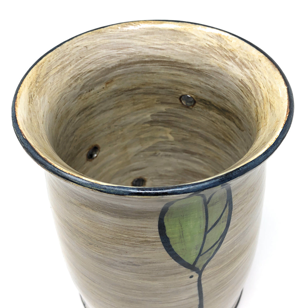 MJ Wilkinson Pottery Hand-Painted Yarn Crock, Leaf Pattern