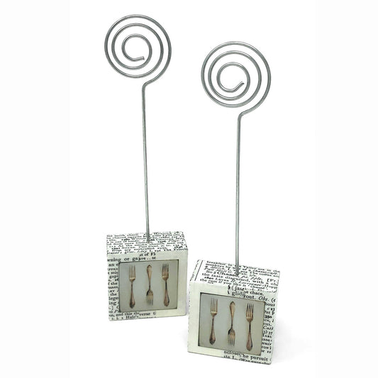 Novel Forks Handmade Photo, Memo, Place Card Holder, Set of 2