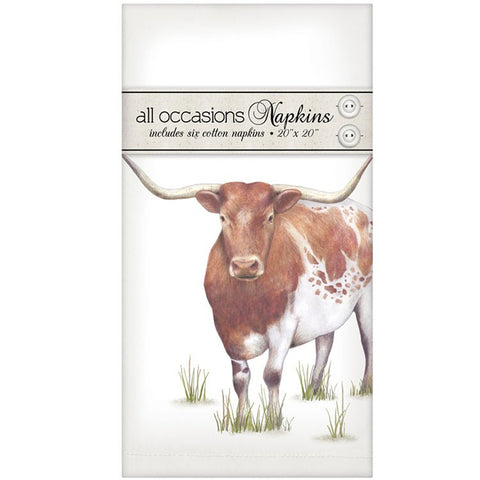 Mary Lake-Thompson Longhorn Cow Casual Cotton Linen Napkins, Set of 4