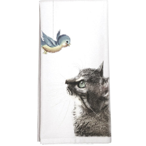Montgomery Street Cat and Bird Cotton Flour Sack Dish Towel