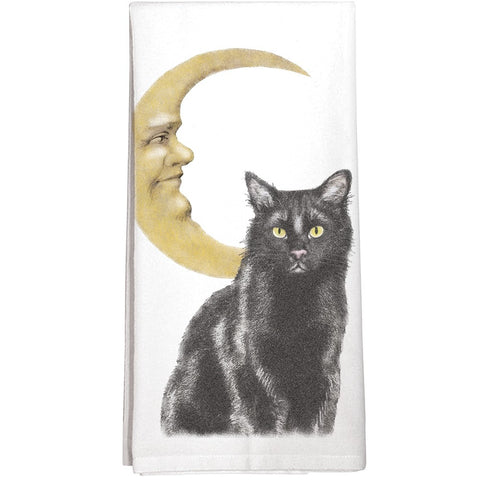 Montgomery Street Black Cat with Cresent Moon Cotton Flour Sack Dish Towel