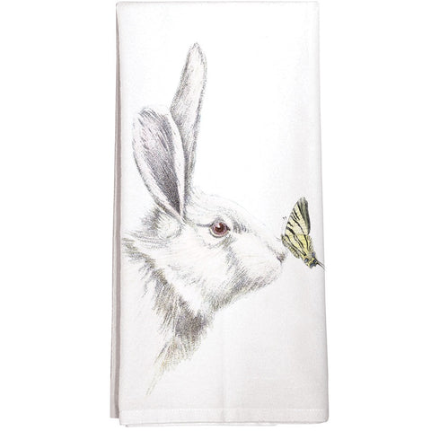 Montgomery Street White Rabbit with Butterfly Cotton Flour Sack Dish Towel