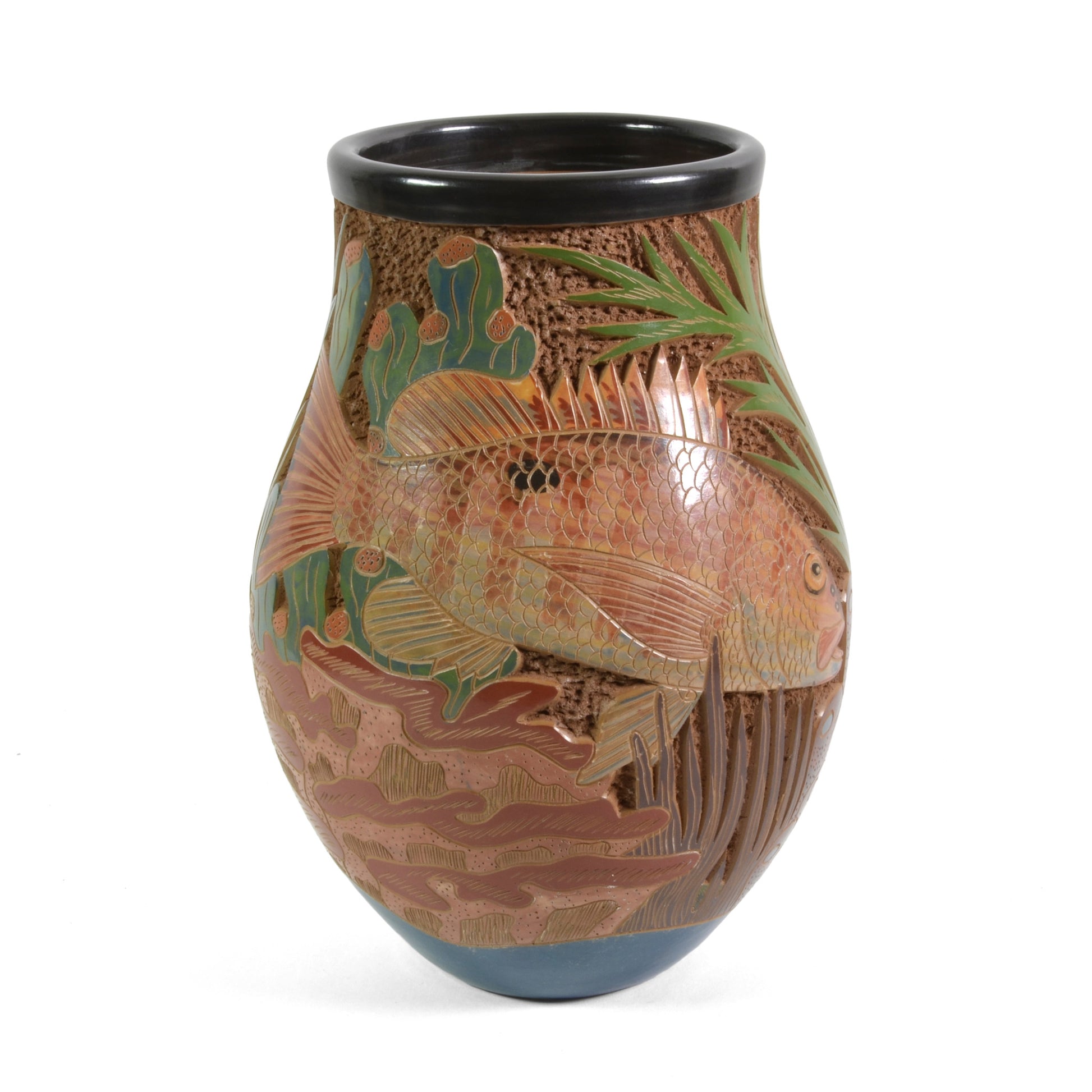 Nicaraguan Pottery Sea Life 7.5" Carved Vase - The Barrington Garage