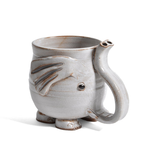 MudWorks Pottery Footed Elephant Mug with Raised Trunk Handle, White