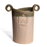 Macone Clay Dragonfly Vase, Handmade American Pottery, Ivory/Green