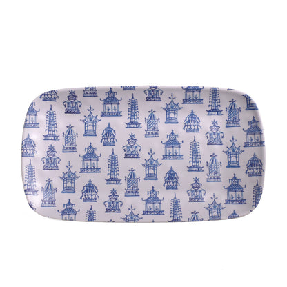 Merritt Chinoiserie 13-3/4" Melamine Serving Tray, Blue/White