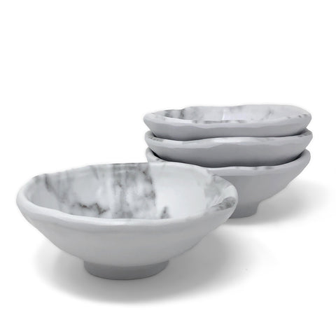 Merritt White Marble Print 5-inch Round Melamine Dipping Bowls, Set of 4