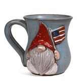 MudWorks Pottery Gnome with American Flag Mug, Blue, Handmade in the USA