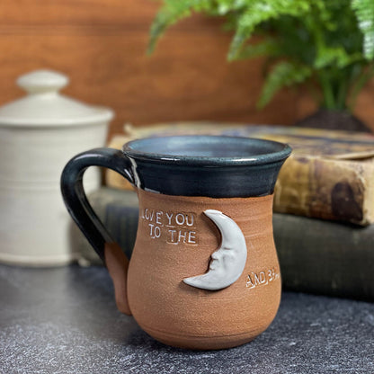 MudWorks Pottery I Love You to the Moon and Back Mug, Rasberry/Natural