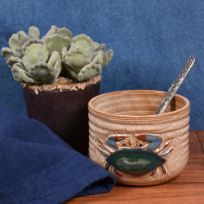 MudWorks Pottery Maryland Blue Crab 4-1/2-inch Dip Bowl, Sandstone