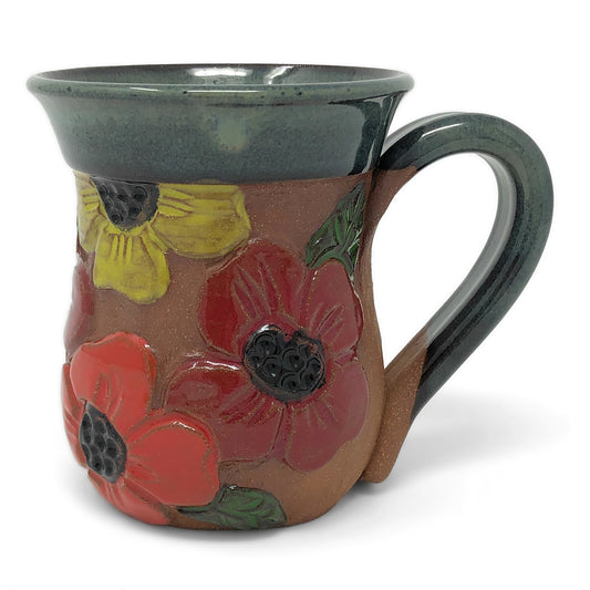 MudWorks Pottery Carved Poppies Mug