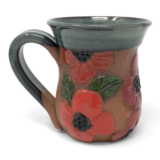 MudWorks Pottery Carved Poppies Mug