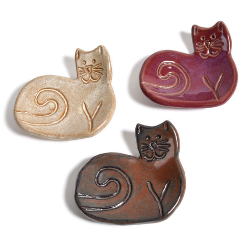 MudWorks Pottery Cat Tea Bag Coasters Trinket Plates, Set of 3