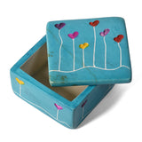 Heart Garden Handcrafted African Soapstone 2 x 2-inch Trinket Box, Aqua Blue