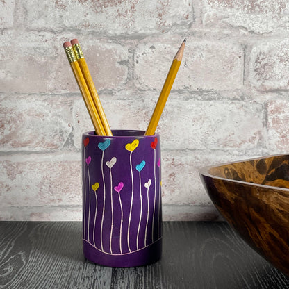 Heart Garden Soapstone Pen Cup Vase, Handcrafted in Kenya, Purple