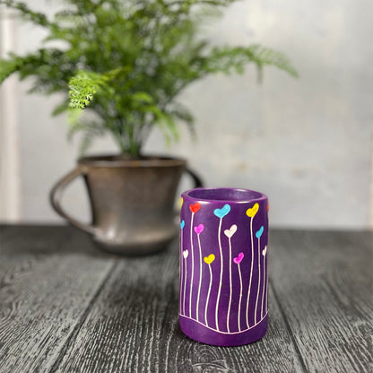 Heart Garden Soapstone Pen Cup Vase, Handcrafted in Kenya, Purple