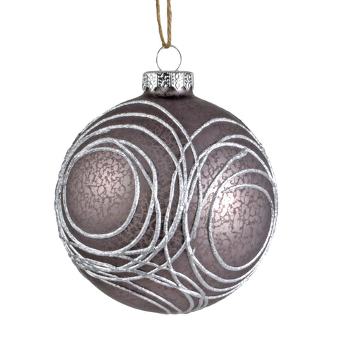 Napa Home & Garden 4" Nest Swirl Pattern Glass Ball Ornament, Silver - The Barrington Garage