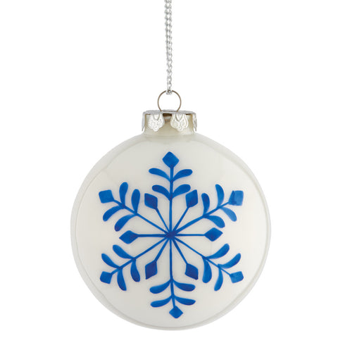 Napa Home & Garden Painted Snowflake 4.5" Glass Ball Ornament, Blue/White - The Barrington Garage