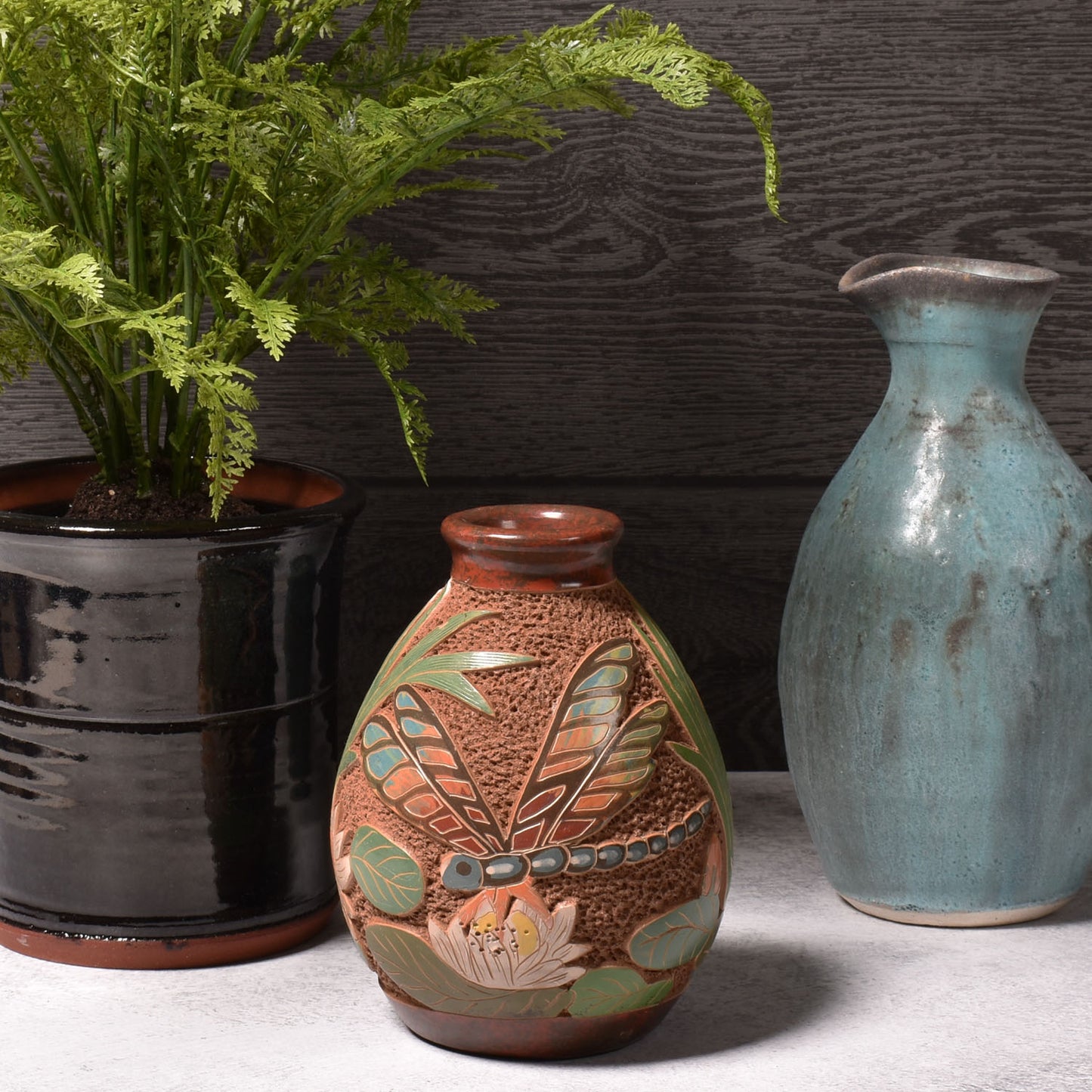 Handmade Nicaraguan Pottery Miniature Dragonfly Vase, Each One Unique