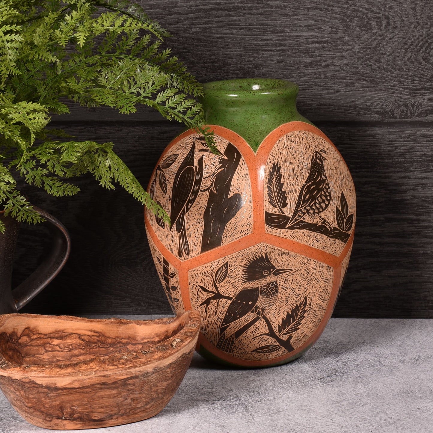 Handmade Nicaraguan Pottery 7-1/2-inch Octagonal Bird Vase, Each One Unique