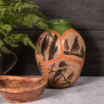 Handmade Nicaraguan Pottery 7-1/2-inch Octagonal Bird Vase, Each One Unique