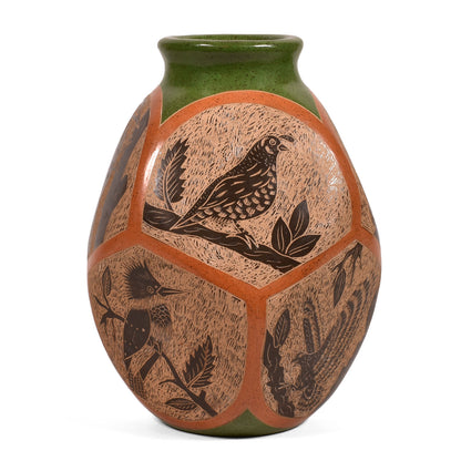 Handmade Nicaraguan Pottery 7-1/2-inch Octagonal Bird Vase, Each One Unique