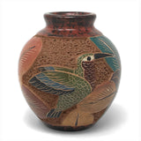 Nicaraguan Pottery 4-inch Mini Carved Vase, Hummingbird