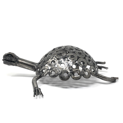 African Salvaged Metal 13-inch Tortoise Sculpture