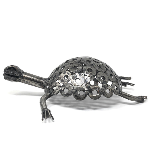 African Salvaged Metal 13-inch Tortoise Sculpture