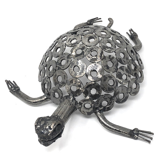 African Salvaged Metal 13-inch Tortoise Sculpture