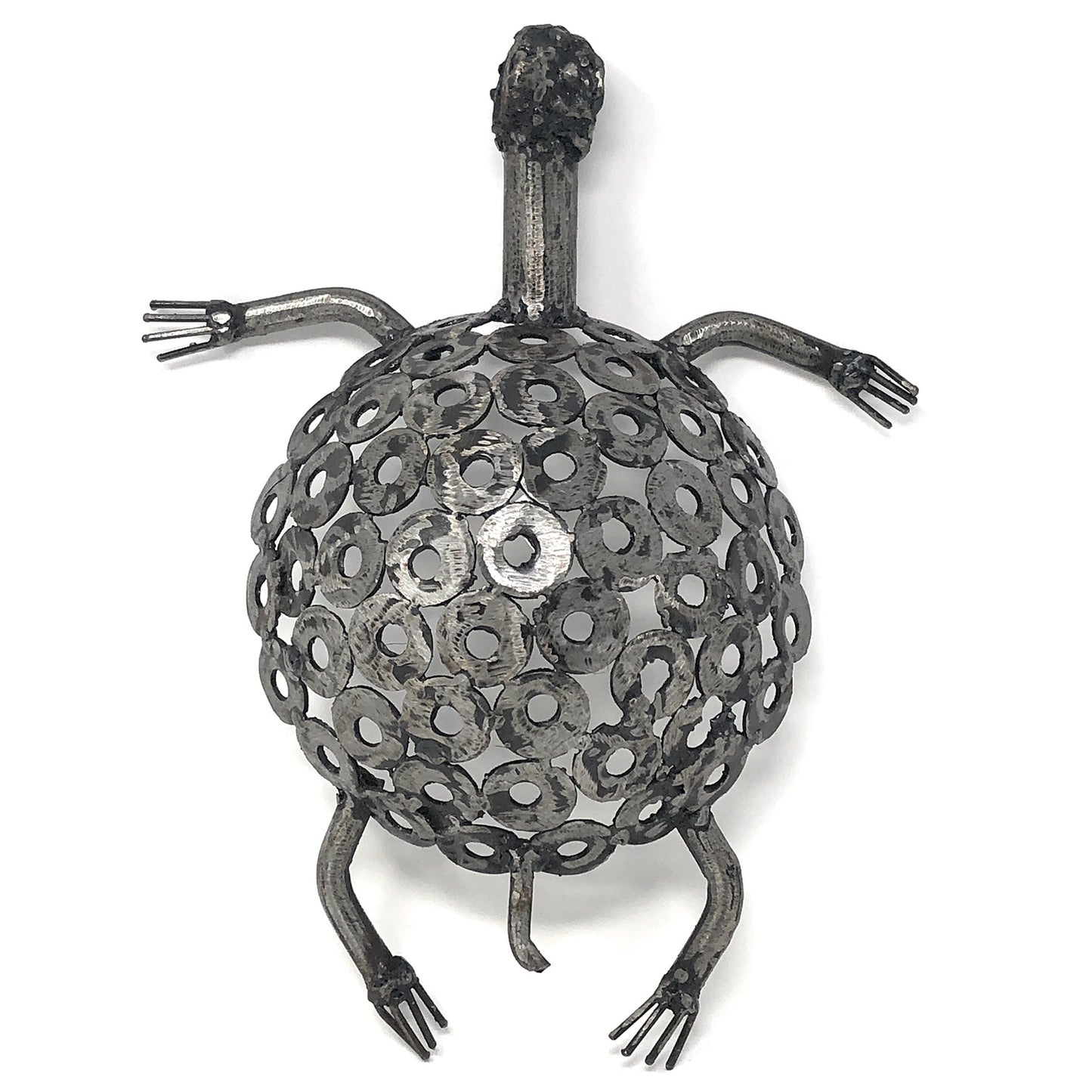 African Salvaged Metal 13-inch Tortoise Sculpture