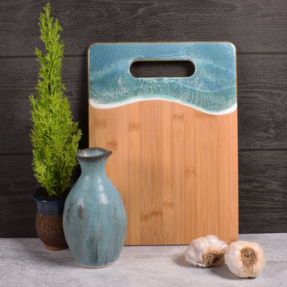 Sea Lion Studio Ocean Wave Bamboo Cutting Board, Medium, Mermaid Tail