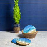 Sea Lion Studio Ocean Wave 4-piece Coaster Set, Tropica Blue, Handmade in the USA