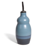 One Acre Ceramics Striped Glaze Oil Bottle, Handmade American Pottery, Turquoise/Dark Blue