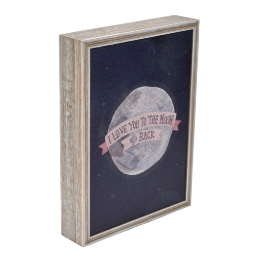 Yellow Button Studio I Love You to the Moon - Pink 5 x 7 Framed Canvas, Rustic White