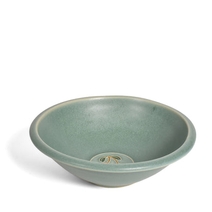 One Acre Ceramics 6-inch Small Bowl with Cherry Motif, Handmade American Pottery, Green
