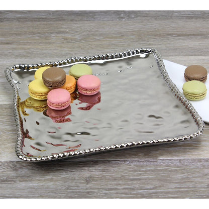 Pampa Bay Verona Titanium-Plated Porcelain 11-inch Square Platter, Silver
